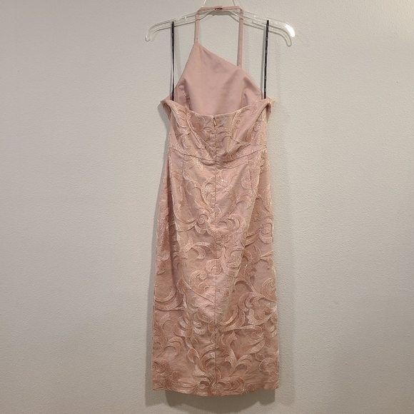 Vera Wang Asymmetric Sequin Lace Blush Midi Dress - Picture 7 of 8